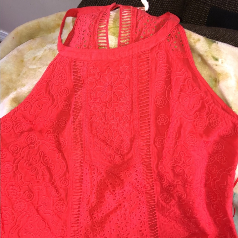 Skies are blue red crochet halter